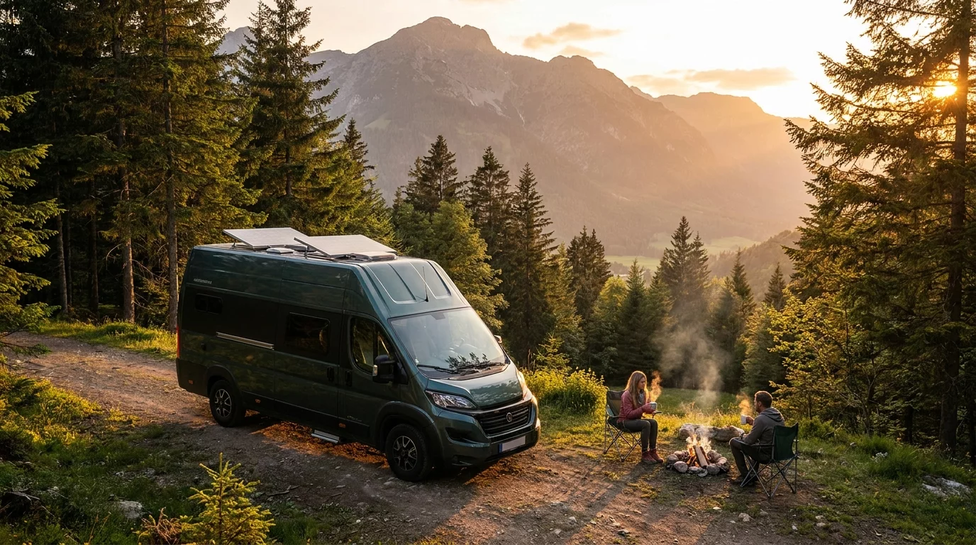 Camping-car autonome en pleine nature