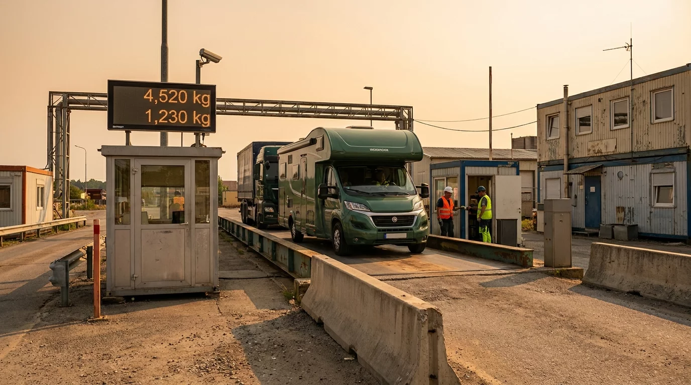 Camping-car sur pont bascule pesee