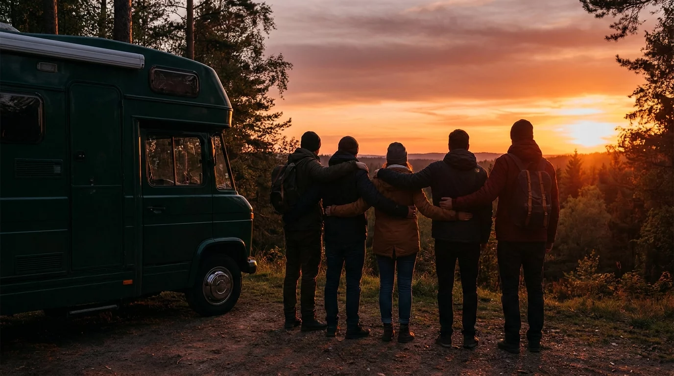 Equipe Achat Malin devant camping-car