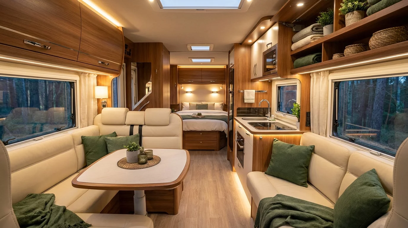 Interieur camping-car moderne entierement equipe